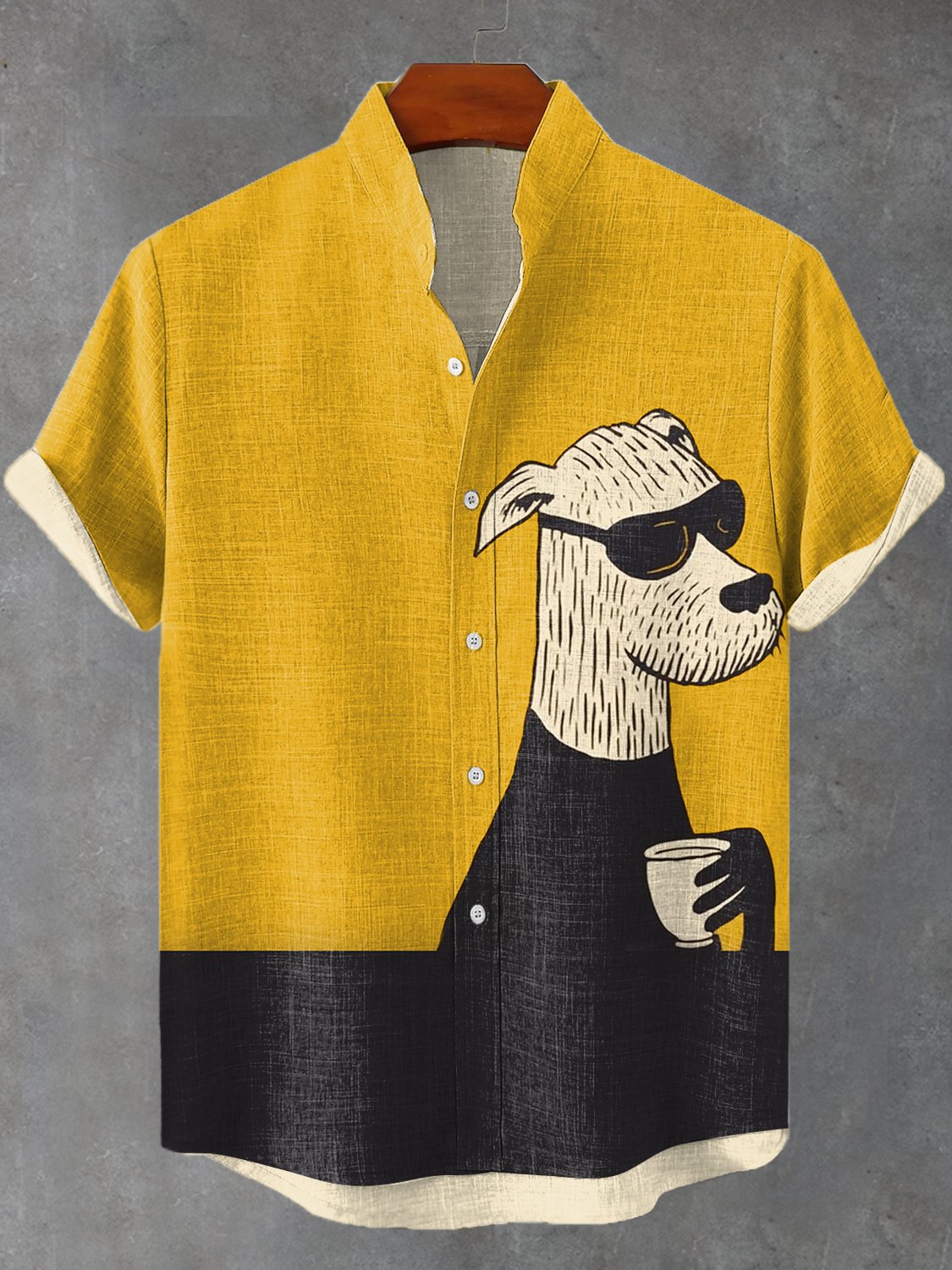 Men's Fun Chilling Dog Coffee Contrast Color Art Casual Linen Blend Shirt