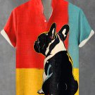Men's Fun French Bulldog Pop Colorblock Art Print Linen Blend Shirt