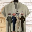 Men's Wine Gentlemen Dogs Print Linen Blend Shirt