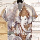Men's Mystical Wisdom Ganesha Print Short Sleeve Linen Blend Shirt