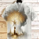 &nbsp;Men's Buddha's Light Print Short Sleeve Linen Blend Shirt