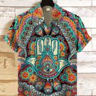 &nbsp;Men's Hamsa Hand Multicolor Print Short Sleeve Linen Blend Shirt