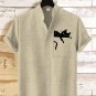 Men's Cat Lying On Pocket Art Print Linen Blend Shirt