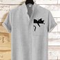 Men's Cat Lying On Pocket Art Print Linen Blend Shirt