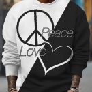 Men's Black And White Peace And Love Print Casual Sweatshirt