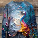 Women's Peacock Oil Painting Print Casual Sweatshirt