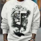Men's Jesus Lion Cross Faith Art Print Casual Sweatshirt