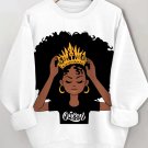 Women's Black Queen Print Cotton Long Sleeve T-Shirt Thin Sweatshirt
