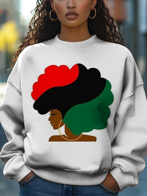 Women's Pan African Flag Afro Girl Graphic Print Casual Sweatshirt