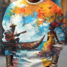 Men's Black Couple Enjoying Music Oil Painting Art Print Casual Sweatshirt