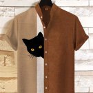 Men's Fun Hide And Seek Black Cat Print Linen Blend Shirt