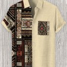 Men's African Traditional Pattern Art Print Linen Blend Shirt
