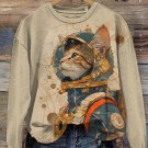 Women's Astronaut Cat Surreal Art Print Casual Sweatshirt