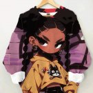 Women's Cartoon Black Girl Print Casual Sweatshirt