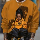 Men's Retro Hip hop Black Little Girl Print Casual Sweatshirt