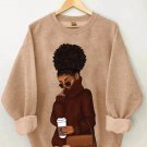 Women's Warm Black Woman Art Print Casual Sweatshirt