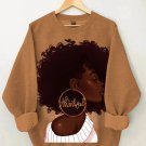 Women's Big Earrings Off The Shoulder Black Girl Portrait Art Print Casual Sweatshirt