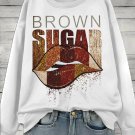 Women's Lip Brown Sugar Art Print Cotton Long Sleeve T-Shirt Thin Sweatshirt