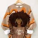Women's Jesus Walks With Me Black Girl Portrait Art Print Casual Sweatshirt