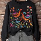 Women's Flowers And Birds On Branches Art Print Casual Sweatshirt