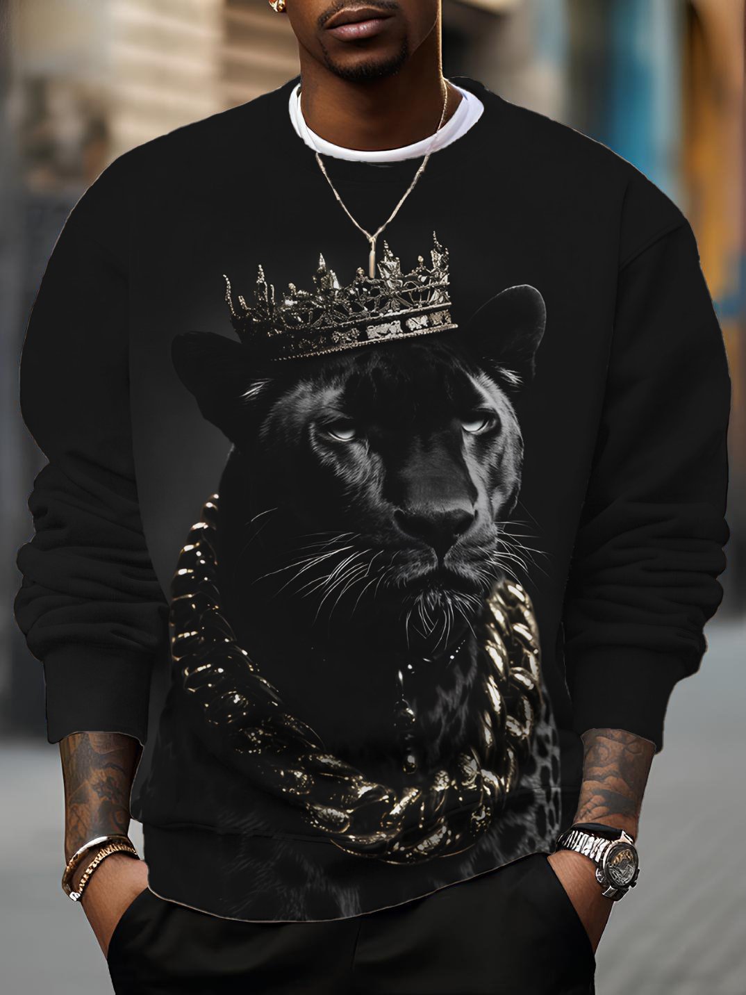 Men's Black Panther King Print Casual Sweatshirt