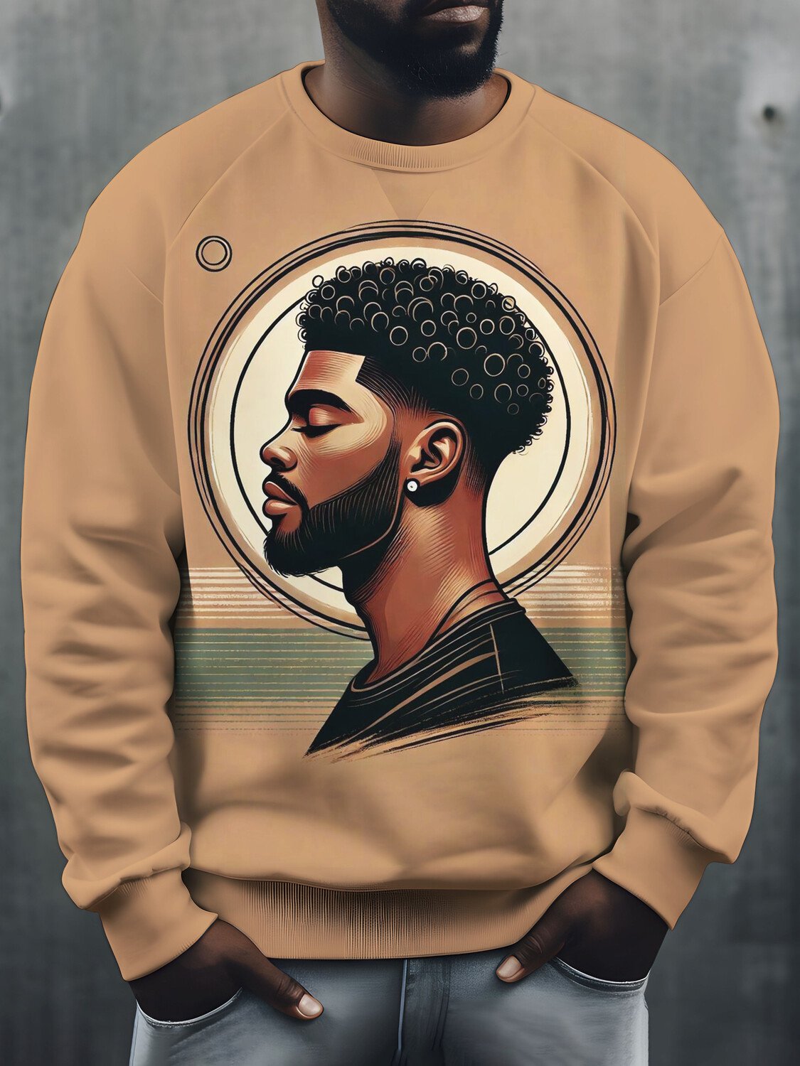 Men's Black Profile Art Print Casual Sweatshirt