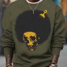 Men's Afro Skull Brush Art Print Casual Sweatshirt
