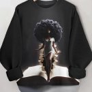 Women's Afro Hairstyle Black Girl Reading Print Casual Sweatshirt