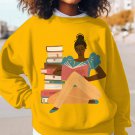 Women's Girl Reading Print Cotton Long Sleeve T-Shirt Thin Sweatshirt