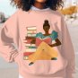 Women's Girl Reading Print Cotton Long Sleeve T-Shirt Thin Sweatshirt