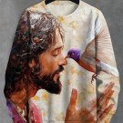 Men's Jesus and Dove Oil Painting Print Casual Sweatshirt