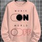 Men's Music On World Off Print Cotton Long Sleeve T-Shirt Thin Sweatshirt