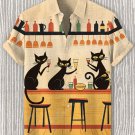 Men's Black Cat Bar Art Print Linen Blend Shirt