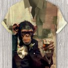 Men's Retro Gentleman Monkey Drinking Art Print Casual Shirt