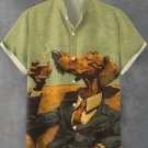 Men's Retro Laid Back Dachshund Gentleman Drinking Whiskey Oil Painting Linen Blend Shirt