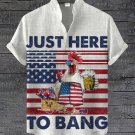 Men's July 4th American Chicken Just Here To Bang Print Linen Blend Shirt