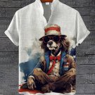 Men's Cool American Patriotic Dog Art Print Linen Blend Shirt