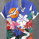 Men's Boho Hawaiian Bird Impression Art Print Short Sleeve Linen Blend Shirt
