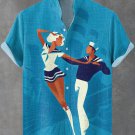 Men's Sailor Dancing Ocean Vacation Art Print Short Sleeve Linen Blend Shirt