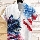 Men's Cat Patriot USA Flag Watercolor Art Print Linen Blend Shirt