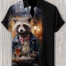 Men's Gentleman Raccoon Oil Painting Art Print Linen Blend Shirt