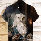 Men's Eagle Gentleman Drinking Art Print Linen Blend Shirt