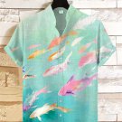 Men's Colorful School Of Fish Abstract Oil Painting Art Print Casual Shirt