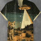 Men's Cat Discovers UFO In The Western Retro Future Art Print Shirt