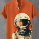 Men's Retro Funny Astronaut Art Print Linen Blend Shirt