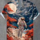 Men's Japanese Ukiyo-e Trippy Astronaut Print Linen Blend Shirt