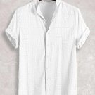 Men's Stand-up Collar Short Sleeve Cotton And Linen Shirt