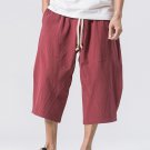 Men's Loose Solid Color Cotton Linen Casual Cropped Pants