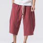 Men's Loose Solid Color Cotton Linen Casual Cropped Pants