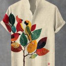 Men's Vintage Boho Bird Natural Felt Embroidery Print Linen Blend Shirt